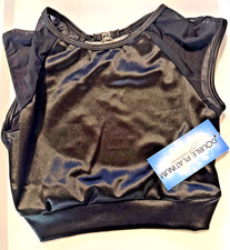 Double Platinum Girls N8904C Black Mesh Cap Sleeve Dance Crop Top XLC