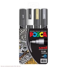 POSCA PC-5M Water Based Metallic Paint Markers - Medium (1.8-2.5mm) -4 Pack
