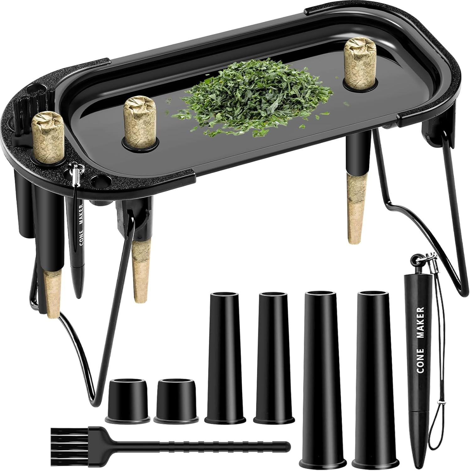 Metal Rolling Tray Set with Cone Loader, Cone Filler – Fits King Size & 1¼ Pre R