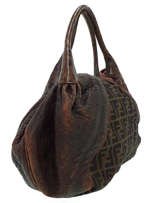 Bolso Espía FENDI Lona Zucca Marrón Bolso de Mano Asa Tejida De Colección Usado Foto 2 de 4
