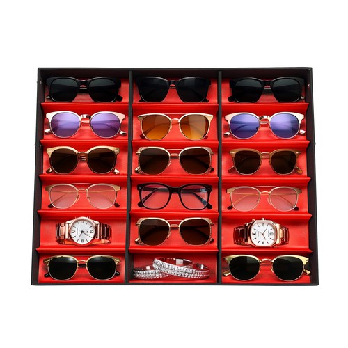 Eyeglass Case 18 Grids Display Storage Box Eyewear Sunglasses Organizer Holder - Picture 19 of 22