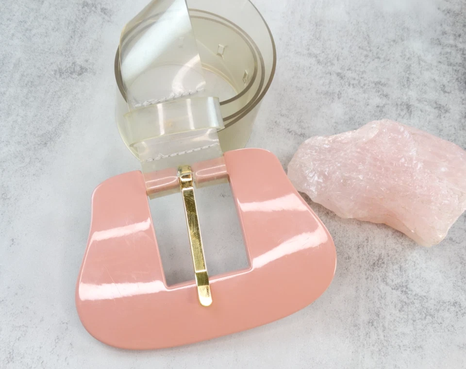 SONIA RYKIEL AÑOS 80 DE COLECCIÓN RESINA ROSA VINILO PVC TRANSPARENTE ENORME CINTURÓN DECLARACIÓN PASARELA XS S Foto 4 de 4