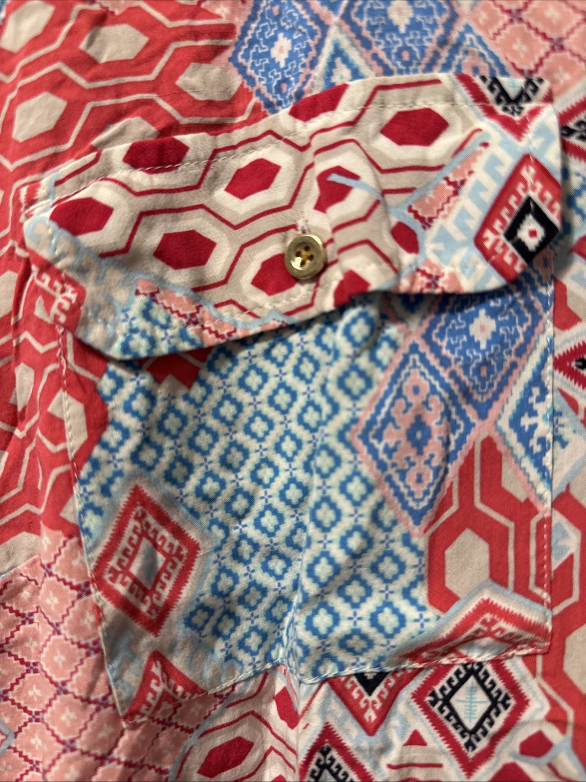Talbots Red Blue Mixed Print Patchwork Popover Tu… - image 2