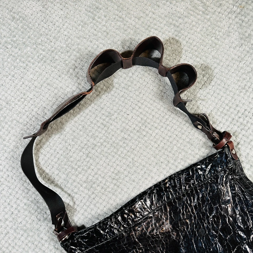 Bolso de hombro Marni Croc de cuero negro en relieve Italia HOBO marrón Foto 2 de 4