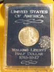 1943 Walking Liberty Silver Half Dollar Brilliant Uncirculated in plastic case