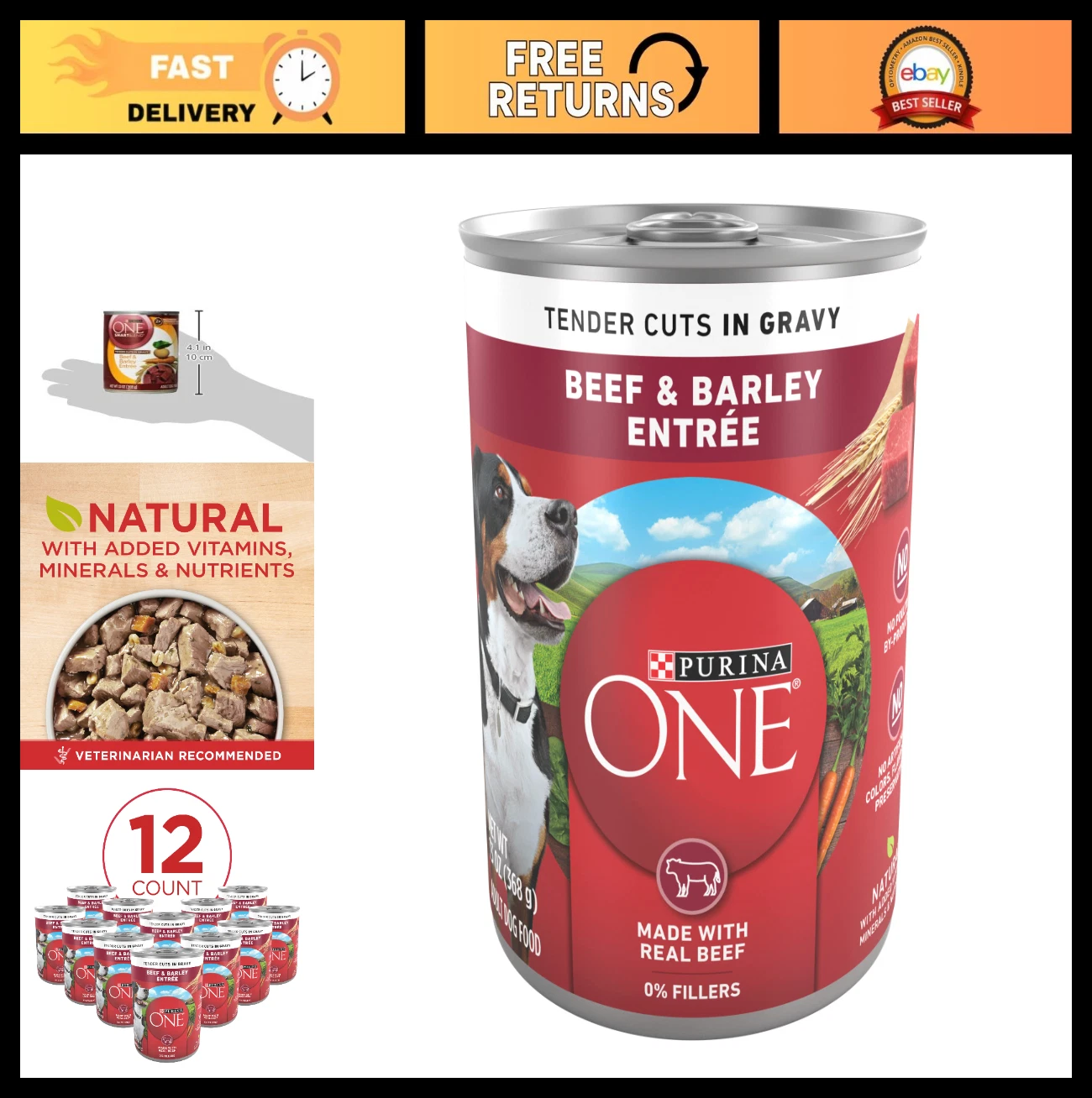 Natural Wet Dog Food Gravy, Tender Cuts Beef & Barley Entrée, 13oz (12 Pack)