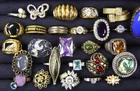 Vintage to Mod Cocktail Ring Costume Jewelry Lot 27 Pcs Rhinestone