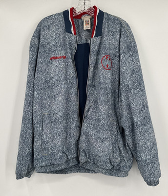 ADIDAS FA Football Soccer Bomber Jacket White Night Marine Ash Blue Sz L *Flaw