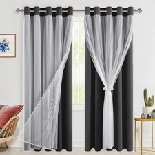 Hiasan Black Blackout Curtains Sheer Overlay Grommet Thermal Insulated Mix