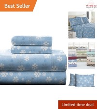 Heavy Weight Flannel Sheet Set Full Snow Flakes Warm Cozy 100 Cotton
