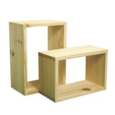 Set Of 2 Natural Wood Wooden Wall Cube Shelf Shelves Home Display Storage Unit