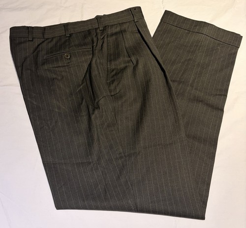 Vintage Brooks Brothers 100% Wool Pleated Pinstripe Trousers MADE IN USA Size 37 - Image 1