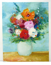 Bright oil painting on canvas of a vase of flowers by Saba Tacha