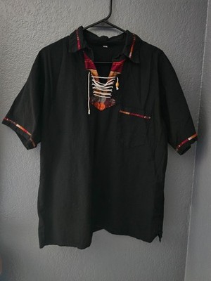Unbranded Men's Aztec Pullover Shirt Short Sleeve Size Large Black Indian Theme