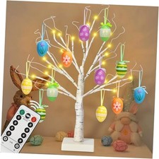 24" Easter Lighted Birch Tree with 12pcs Ornaments,Warm White LEDs Birch Tree