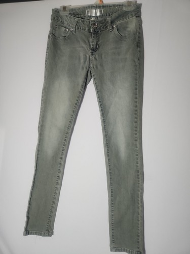 Secretly Evil Grey Gray Rhinestone Skinny Jeans Pants Size 7 Alt Emo Y2K 