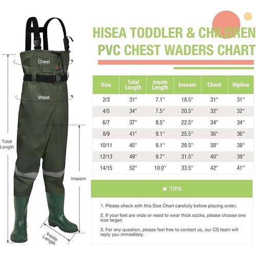 Fishing Waders for Toddler Children HISEA Kids Chest Waders Waterproof - Picture 2 of 4