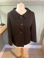 Women Betty Jackson Peter Pan Collar  Brown lined  Jacket With White Dots Uk 12