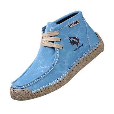  Handmade Men's Casual Shoes Comfortable Breathable Slip-On Middle Top Sneaker 