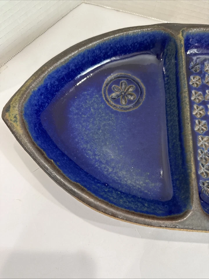 VTG Bennington Potters Cobalt Blue Divided Fish Platter MCM RETRO #1807 - Image 2 of 4