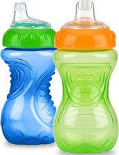 Nuby No Spill Easy Grip Trainer Cup 10 oz Pack of 2, Blue/Green 