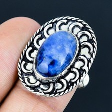 Sodalite Gemstone Handmade 925 Sterling Silver Jewelry Ring Size 8