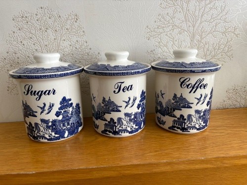 Tee Kaffee Zucker Vintage Blue Willow Keramik Kanister.