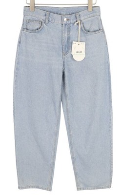 Liu Jo Gerade Cintino Damen Jeans W28 Gewaschen Blau Denim Reißverschluss Logo