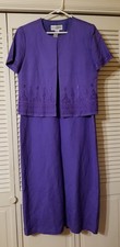 Jessica Howard 2-Piece Size 14 Jacket Dress Set Purple Lined Linen Rayon