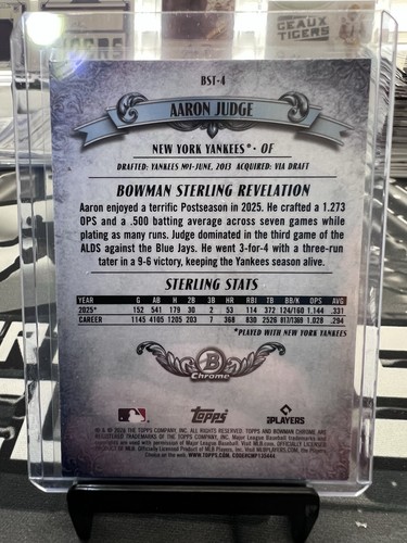 2026 Bowman Aaron Judge Bowman Sterling Insert #BST-4 New York Yankees - Picture 2 of 2