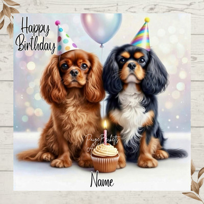 Personalisierte Grußkarte Cavalier King Charles Spaniel Hunde Geburtstag JEDER NAME