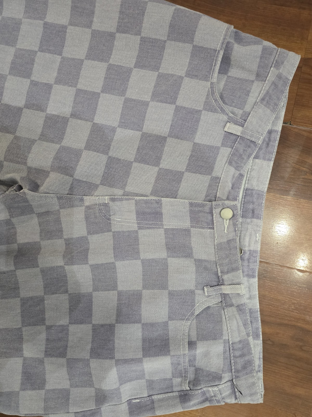 Cider Patchwork Checkered Mom Light Grey Denim Re… - image 3