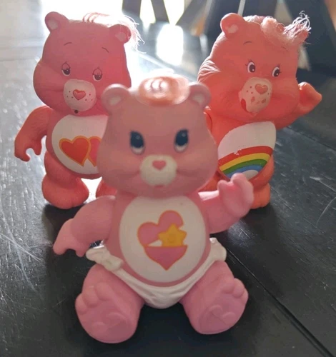 Vintage CARE BEARS Poseable Figures 3 pc Cheer Bear Baby Hugs Love A Lot 3.5" 