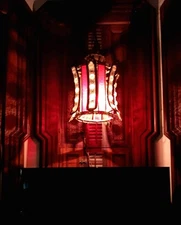 Vintage 1960's Hanging Swag Light Lamp Chandelier Iridescent Crystals