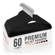 HOUSE DAY Black Velvet Hangers 60 Pack, Non Slip Clothes Felt Hanger Heavy Duty