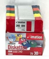 IBM Imation 2HD IBM 25 + 5 Free Total 30 Rainbow Diskettes 1.44 MB (NEW, SEALED)