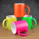 Set 4 Ceramic Tea Coffee Mugs Neon Bright Coloured PINK YELLOW ORANGE GREEN