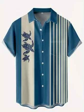 Men's Vintage Style Reproduction Sea Turtle Blue Pattern Shirt 4XL Big & Tall