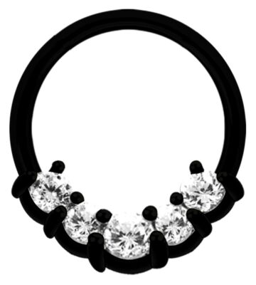 Septum Lippen Ohr Piercing Smooth Segment Clicker schwarz mit 5 Zirkonia Steinen