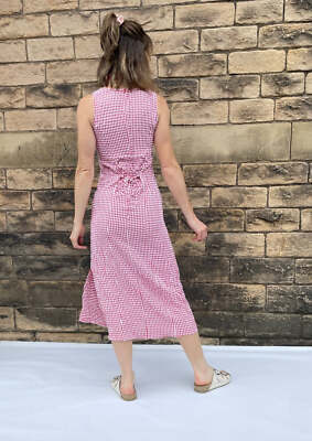 French Gingham Maxi Dress Vintage Style Seersucker Check Full
