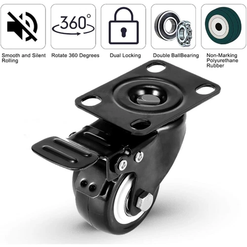 8X Schwerlastrollen Für Möbel 50mm 400KG Transportrollen Lenkrollen Mit Bremse - Bild 3 von 13