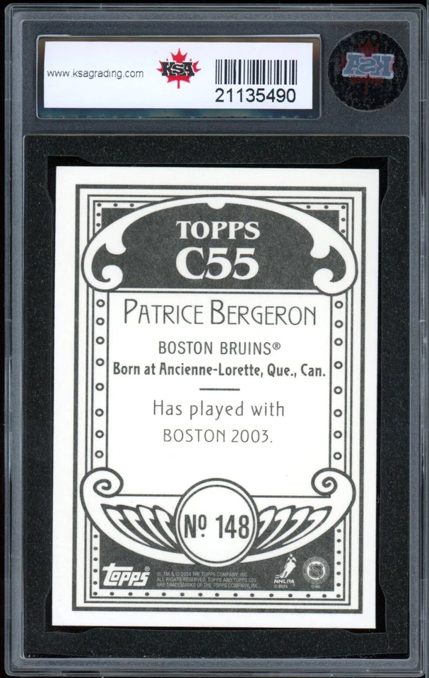 2003-04 Topps C55 #148 Patrice Bergeron Rookie Card KSA 10 Gem Mint - Image 2 of 2