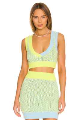 For Love & Lemons Jacinda Crop Top in Green Knit XS NWT $122
