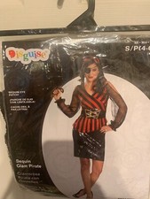 New Disguise Sequin Glam Pirate Costume Adult Size S 4-6 Dress Belt Scarf Patch