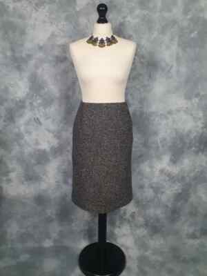 LAURA ASHLEY Grey Wool Blend Woven Fabric Straight Below Knee Skirt Size UK 8