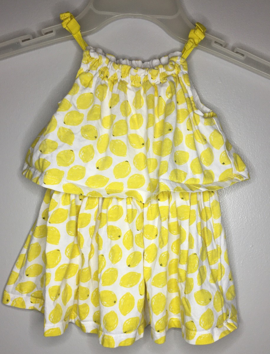 Baby Gap White Yellow Lemon Print Cotton Sun Dress Sz 6-12