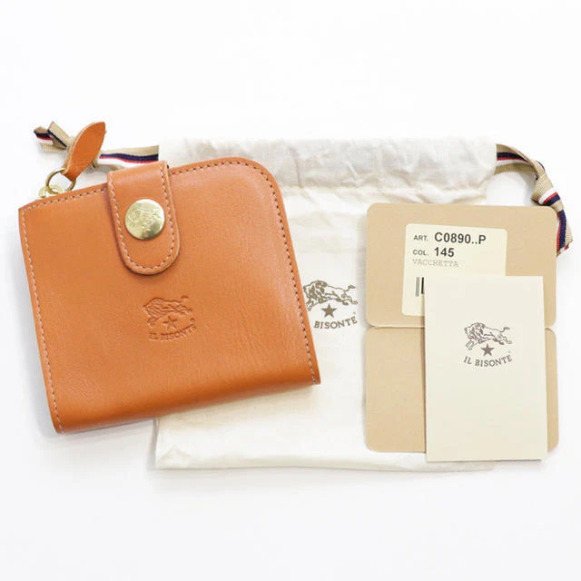 Il Bisonte Bi-Fold Wallet L-Shaped Zipper With Coin Purse Business Card