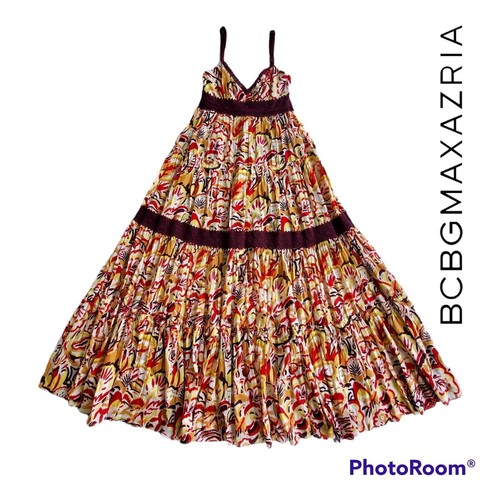 Bcbgmaxazria Floral Crochet Tiered Boho Sun Maxi dress XS 2 | eBay