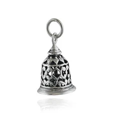 3D Filigree Working Hand Bell Charm - 925 Sterling Silver Pendant Bells NEW