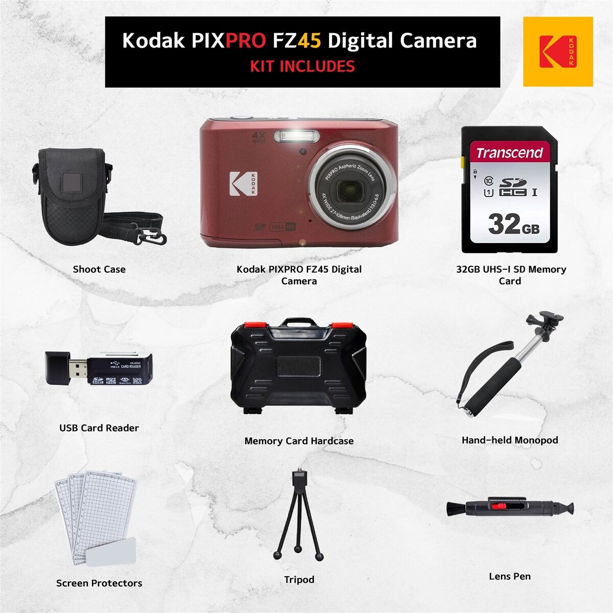 Kodak PIXPRO FZ45 Digital Camera (Red) + 32GB Memory Card + Kodak PIXPRO FZ45 Digital Camera (Red) + 32GB Memory Card +